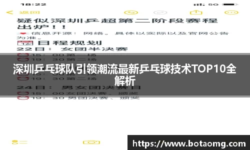 深圳乒乓球队引领潮流最新乒乓球技术TOP10全解析